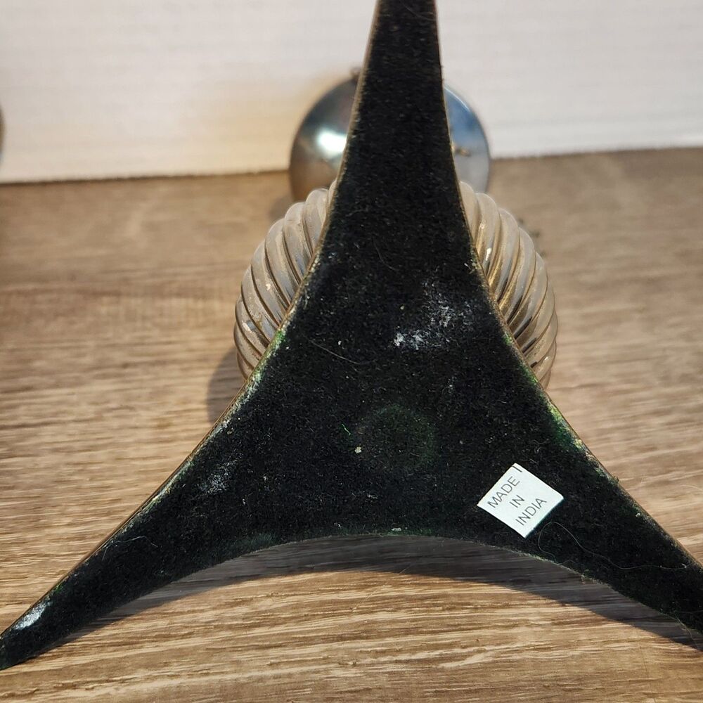 Pair Silvertone Candlestick Holders Art Deco/MCM style Atomic shape - Picture 8 of 11